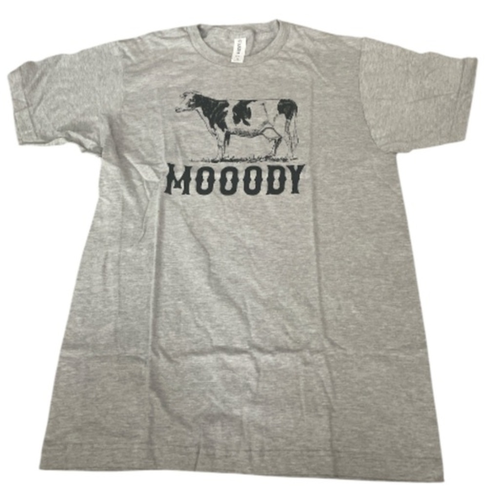 Gray Graphic Tee with Cow Print